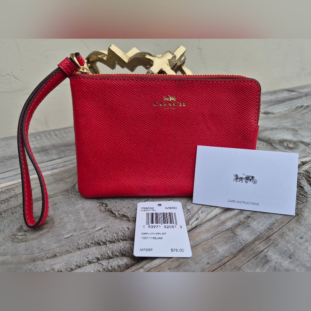 COACH Corner Zip Wristlet In Bold Red